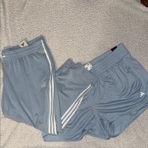 Adidas NEW 2x Blue Sweatpants with Triple Stripe Detailing & Pacer Short